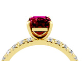 Yellow gold Emerald Cut Garnet Pavé Solitaire Ring with Round Band and Prong Setting_28