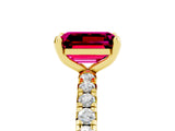 Yellow gold Emerald Cut Garnet Pavé Solitaire Ring with Round Band and Prong Setting_29
