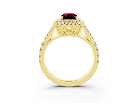 Yellow gold Emerald Cut Garnet Pavé Split Shank Double Halo Engagement Ring_3