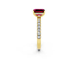 Yellow gold Emerald Cut Garnet Pave Band Solitaire Ring with Four-Prong Setting_26