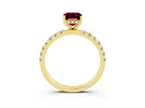 Yellow gold Emerald Cut Garnet Pave Band Solitaire Ring with Four-Prong Setting_27