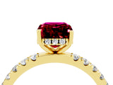 Yellow gold Emerald Cut Garnet Pave Band Solitaire Ring with Four-Prong Setting_28