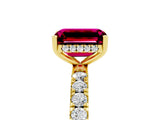 Yellow gold Emerald Cut Garnet Pave Band Solitaire Ring with Four-Prong Setting_29