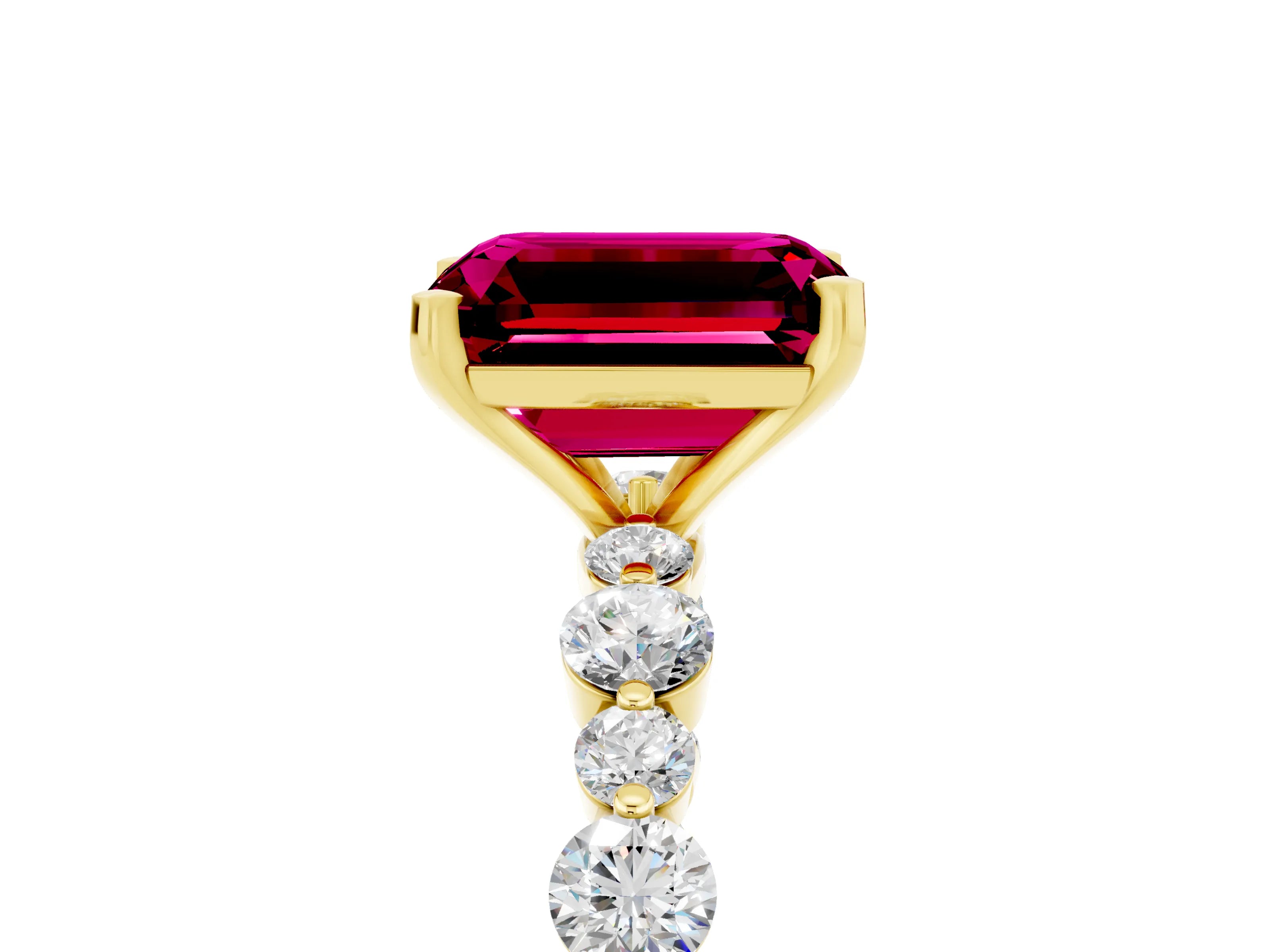 Yellow gold Emerald Cut Garnet Prong Set Engagement Ring with Pavé Band_5