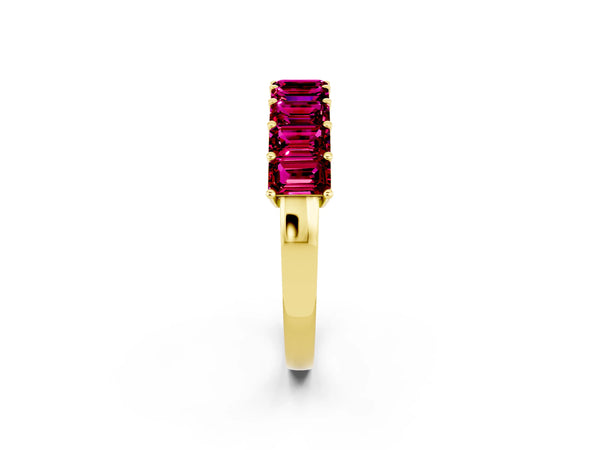 Yellow gold Emerald Cut Garnet Prong-Set Eternity Band