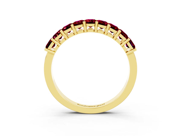 Yellow gold Emerald Cut Garnet Prong-Set Eternity Band