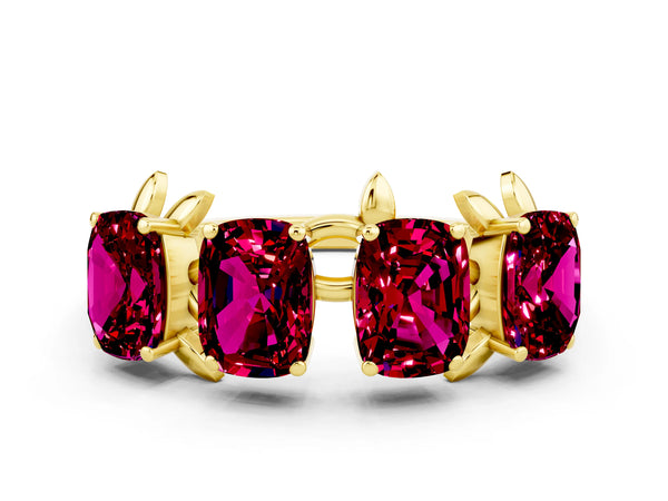 Yellow gold Emerald Cut Garnet Prong-Set Half Eternity Band