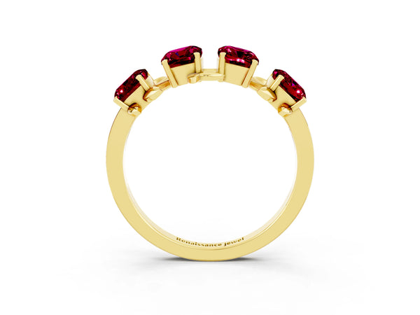 Yellow gold Emerald Cut Garnet Prong-Set Half Eternity Band