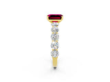 Yellow gold Emerald Cut Garnet Prong Setting with Side Stones on a Pave Band_2