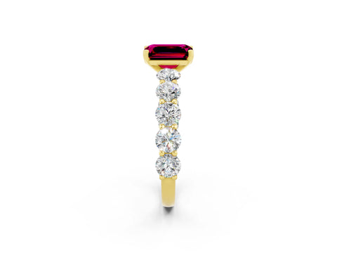 Yellow gold Emerald Cut Garnet Prong Setting with Side Stones on a Pave Band_2