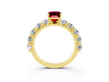 Yellow gold Emerald Cut Garnet Prong Setting with Side Stones on a Pave Band_3
