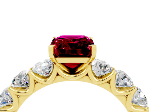 Yellow gold Emerald Cut Garnet Prong Setting with Side Stones on a Pave Band_4