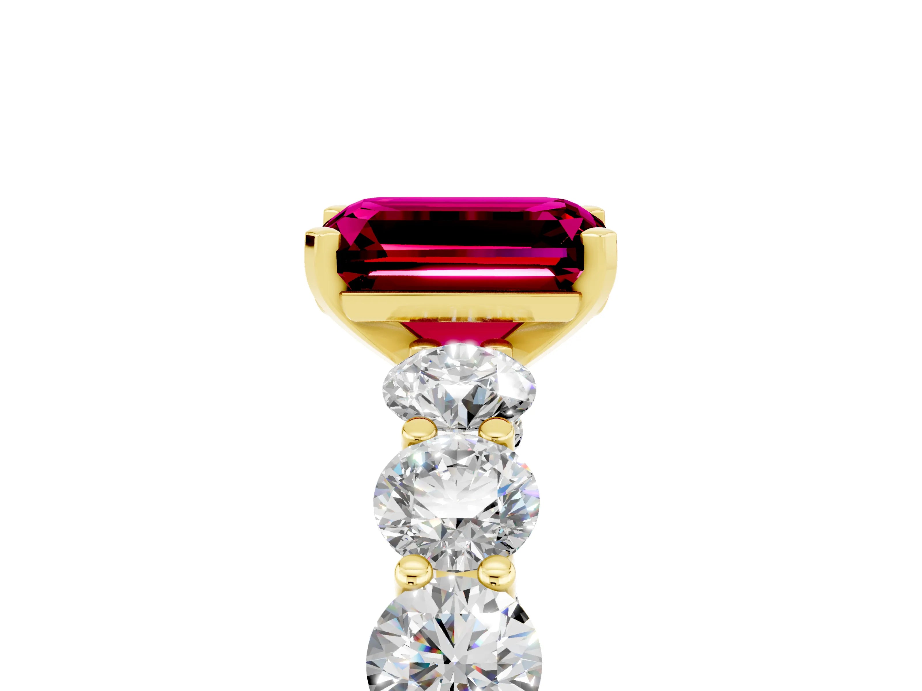 Yellow gold Emerald Cut Garnet Prong Setting with Side Stones on a Pave Band_5