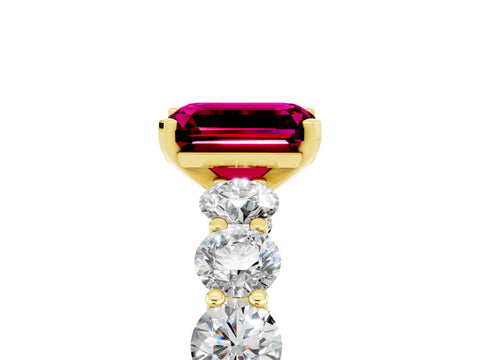 Yellow gold Emerald Cut Garnet Prong Setting with Side Stones on a Pave Band_5