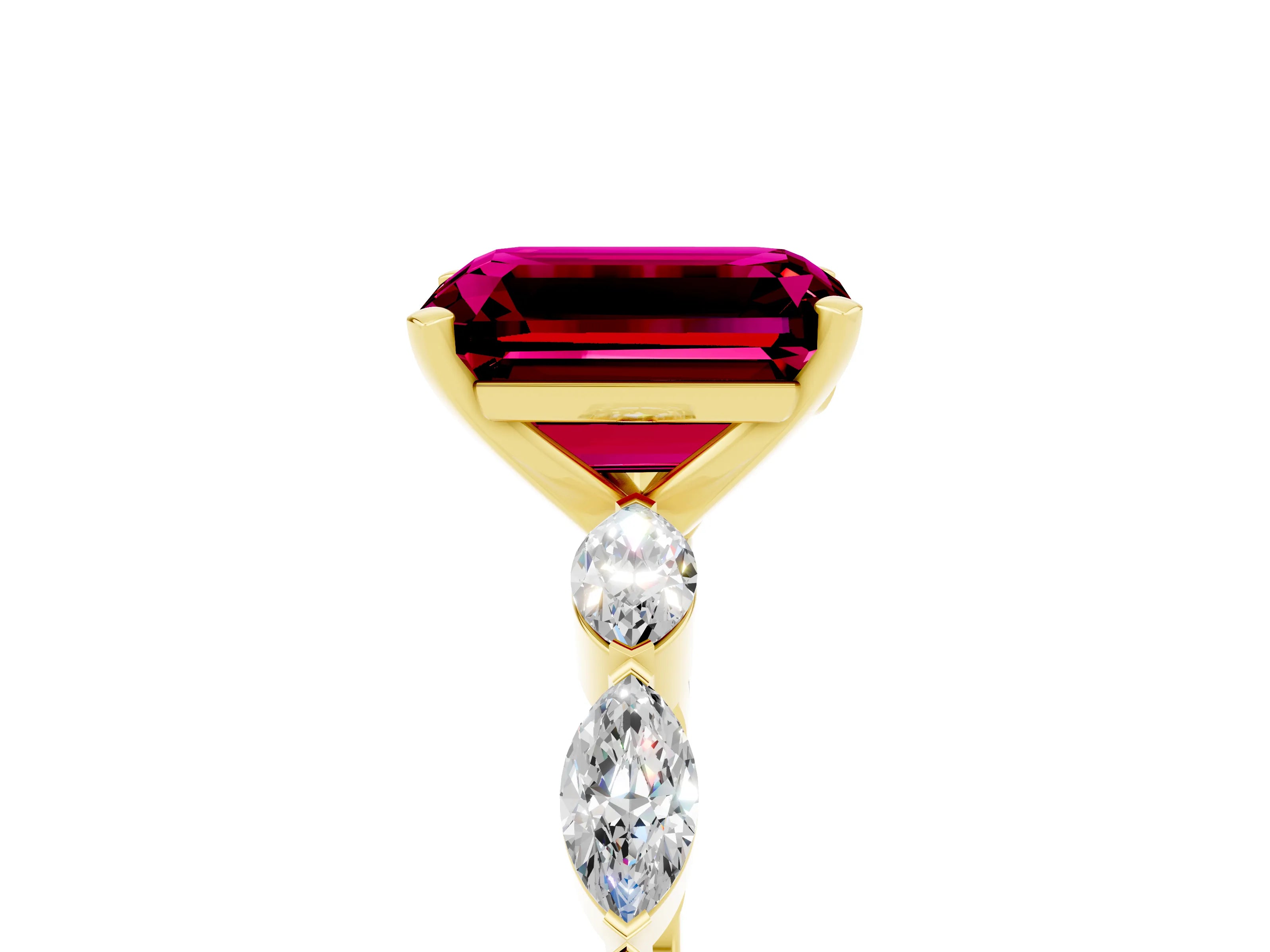 Yellow gold Emerald Cut Garnet Ring with Marquise Side Stones and Prong Setting_5