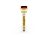 Yellow gold Emerald Cut Garnet Ring with Milgrain Pavé Band and Four-Prong Setting_14