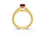 Yellow gold Emerald Cut Garnet Ring with Milgrain Pavé Band and Four-Prong Setting_15