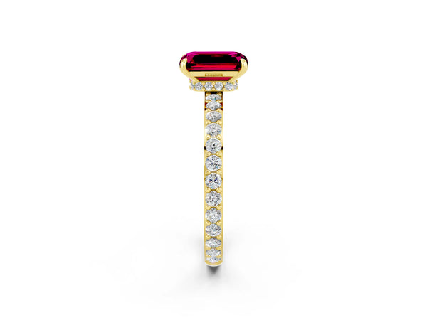 Yellow gold Emerald Cut Garnet Pavé Engagement Ring with Round  Accents and Prong Setting