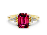 Yellow gold Emerald Cut Garnet Ring with Side Stones and Four-Prong Setting_36