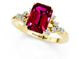 Yellow gold Emerald Cut Garnet Ring with Side Stones and Four-Prong Setting_37