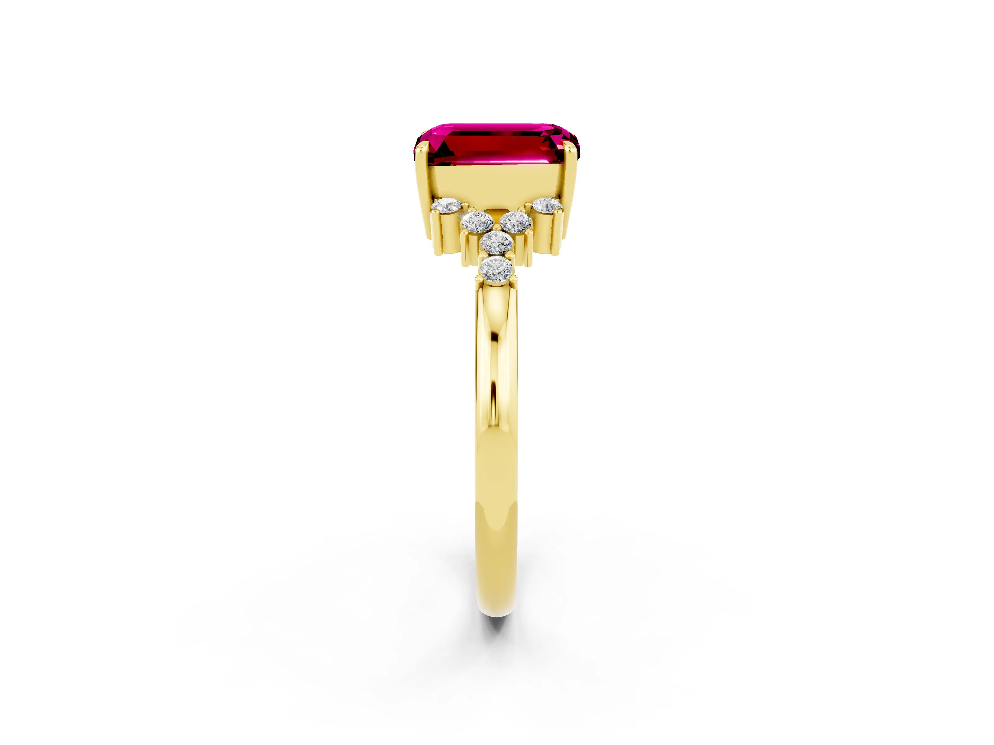 Yellow gold Emerald Cut Garnet Ring with Side Stones and Four-Prong Setting_38