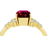 Yellow gold Emerald Cut Garnet Ring with Side Stones and Four-Prong Setting_40