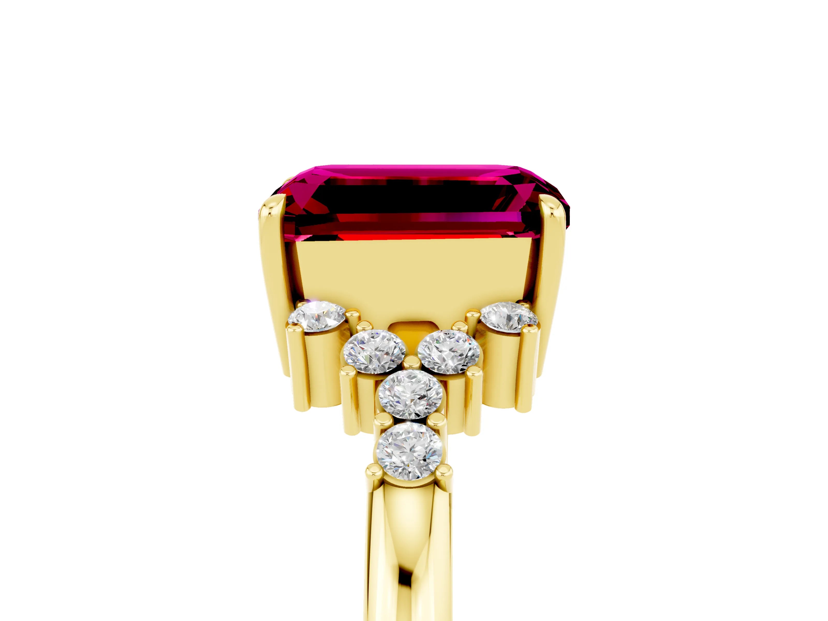 Yellow gold Emerald Cut Garnet Ring with Side Stones and Four-Prong Setting_41