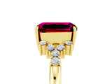 Yellow gold Emerald Cut Garnet Ring with Side Stones and Four-Prong Setting_41