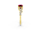 Yellow gold Emerald Cut Garnet Scattered Round Accent Ring with Prong Setting_14