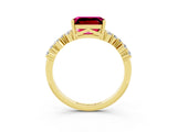 Yellow gold Emerald Cut Garnet Scattered Round Accent Ring with Prong Setting_15