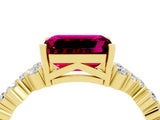 Yellow gold Emerald Cut Garnet Scattered Round Accent Ring with Prong Setting_16
