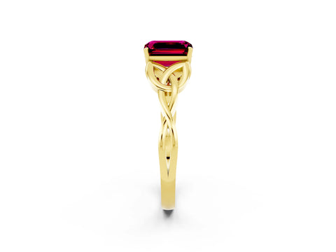 Yellow gold Emerald Cut Garnet Solitaire Celtic Knot Ring with Four-Prong Setting_14