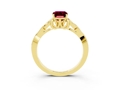 Yellow gold Emerald Cut Garnet Solitaire Celtic Knot Ring with Four-Prong Setting_15