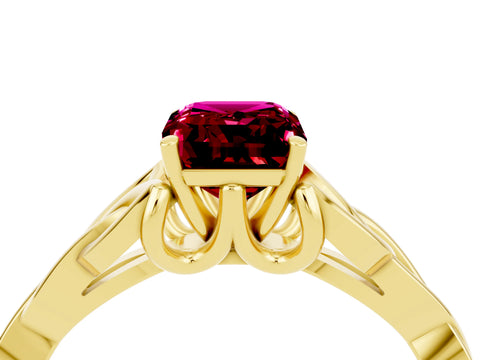 Yellow gold Emerald Cut Garnet Solitaire Celtic Knot Ring with Four-Prong Setting_16