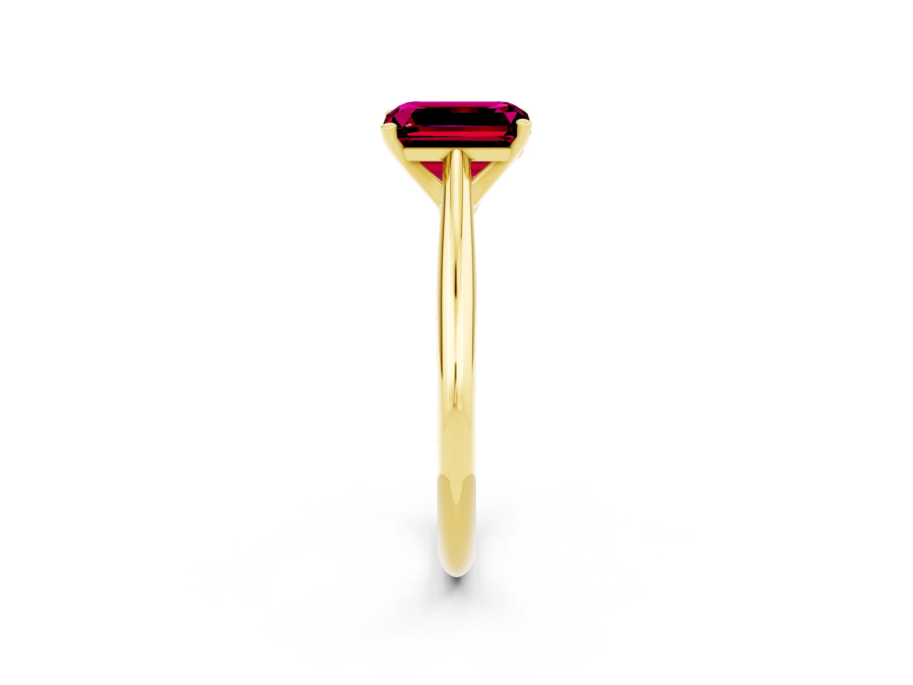 Yellow gold Emerald Cut Garnet Solitaire Engagement Ring with Cathedral Setting and Four-Prong Mount_14