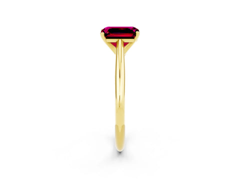 Yellow gold Emerald Cut Garnet Solitaire Engagement Ring with Cathedral Setting and Four-Prong Mount_14