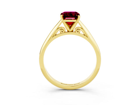 Yellow gold Emerald Cut Garnet Solitaire Engagement Ring with Cathedral Setting and Four-Prong Mount_15