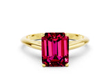 Yellow gold Emerald Cut Garnet Solitaire Engagement Ring with Cathedral Setting and Four-Prong Mount_24