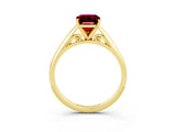 Yellow gold Emerald Cut Garnet Solitaire Engagement Ring with Cathedral Setting and Four-Prong Mount_27