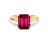 Yellow gold Emerald Cut Garnet Solitaire Engagement Ring with Cathedral Setting and Four-Prong Mount_66