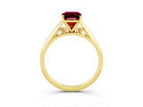 Yellow gold Emerald Cut Garnet Solitaire Engagement Ring with Cathedral Setting and Four-Prong Mount_69