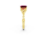 Yellow gold Emerald Cut Garnet Solitaire Engagement Ring with Celtic Knot Band and Four-Prong Setting_2