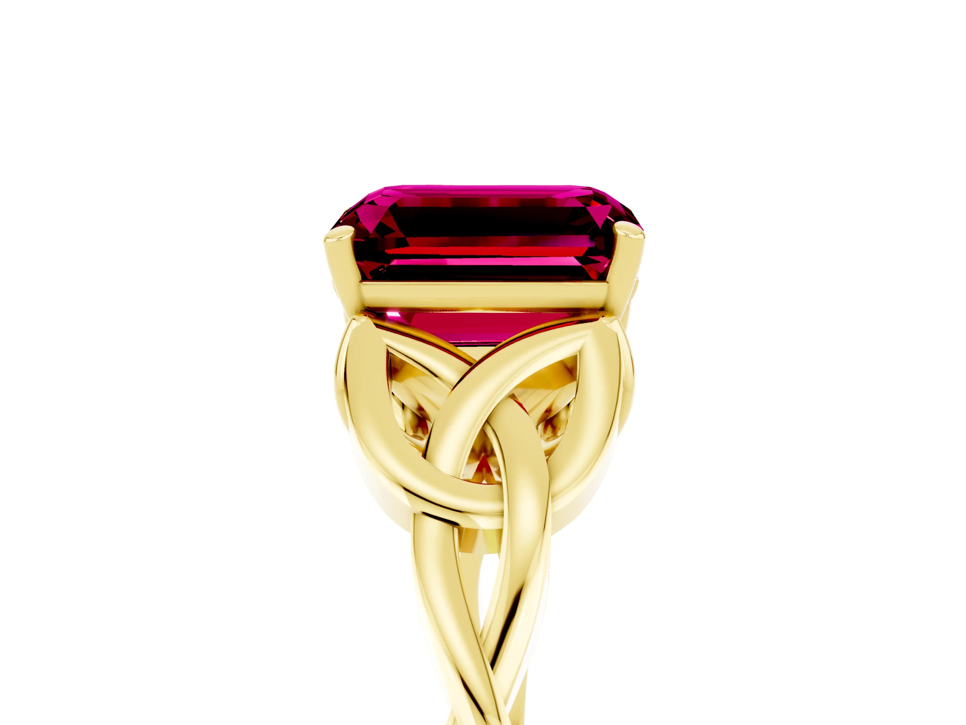 Yellow gold Emerald Cut Garnet Solitaire Engagement Ring with Celtic Knot Band and Four-Prong Setting_5