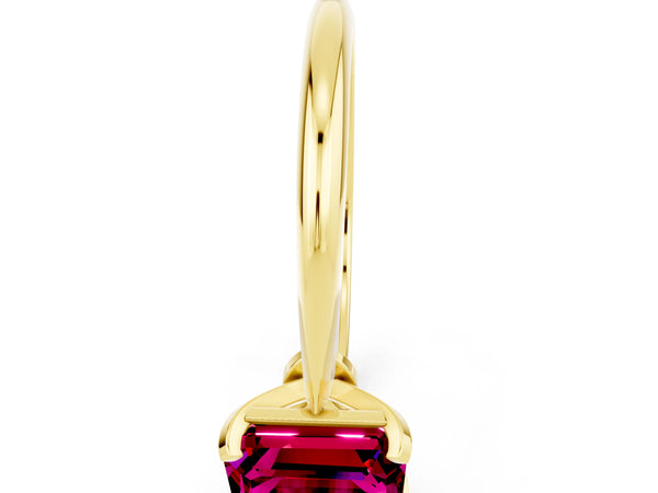 Yellow gold Emerald Cut Garnet Solitaire Engagement Ring with Classic Band and Four-Prong Setting