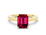 Yellow gold Emerald Cut Garnet Solitaire Engagement Ring with Classic Band and Four-Prong Setting_24