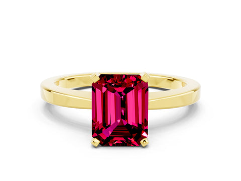 Yellow gold Emerald Cut Garnet Solitaire Engagement Ring with Classic Band and Four-Prong Setting_24