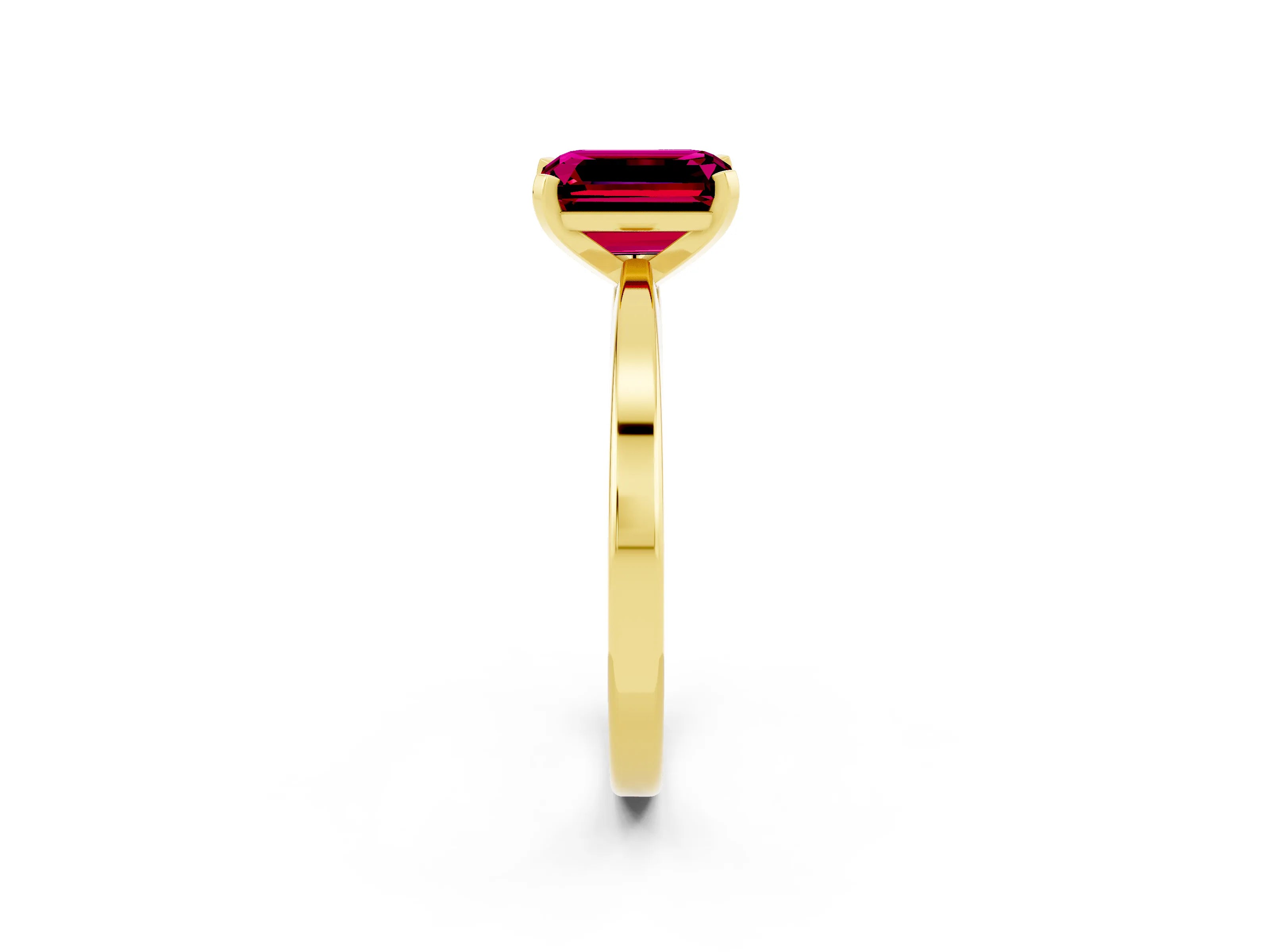 Yellow gold Emerald Cut Garnet Solitaire Engagement Ring with Classic Band and Four-Prong Setting_26