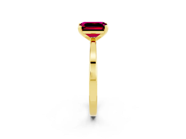 Yellow gold Emerald Cut Garnet Solitaire Engagement Ring with Classic Band and Four-Prong Setting