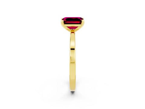 Yellow gold Emerald Cut Garnet Solitaire Engagement Ring with Classic Band and Four-Prong Setting_26