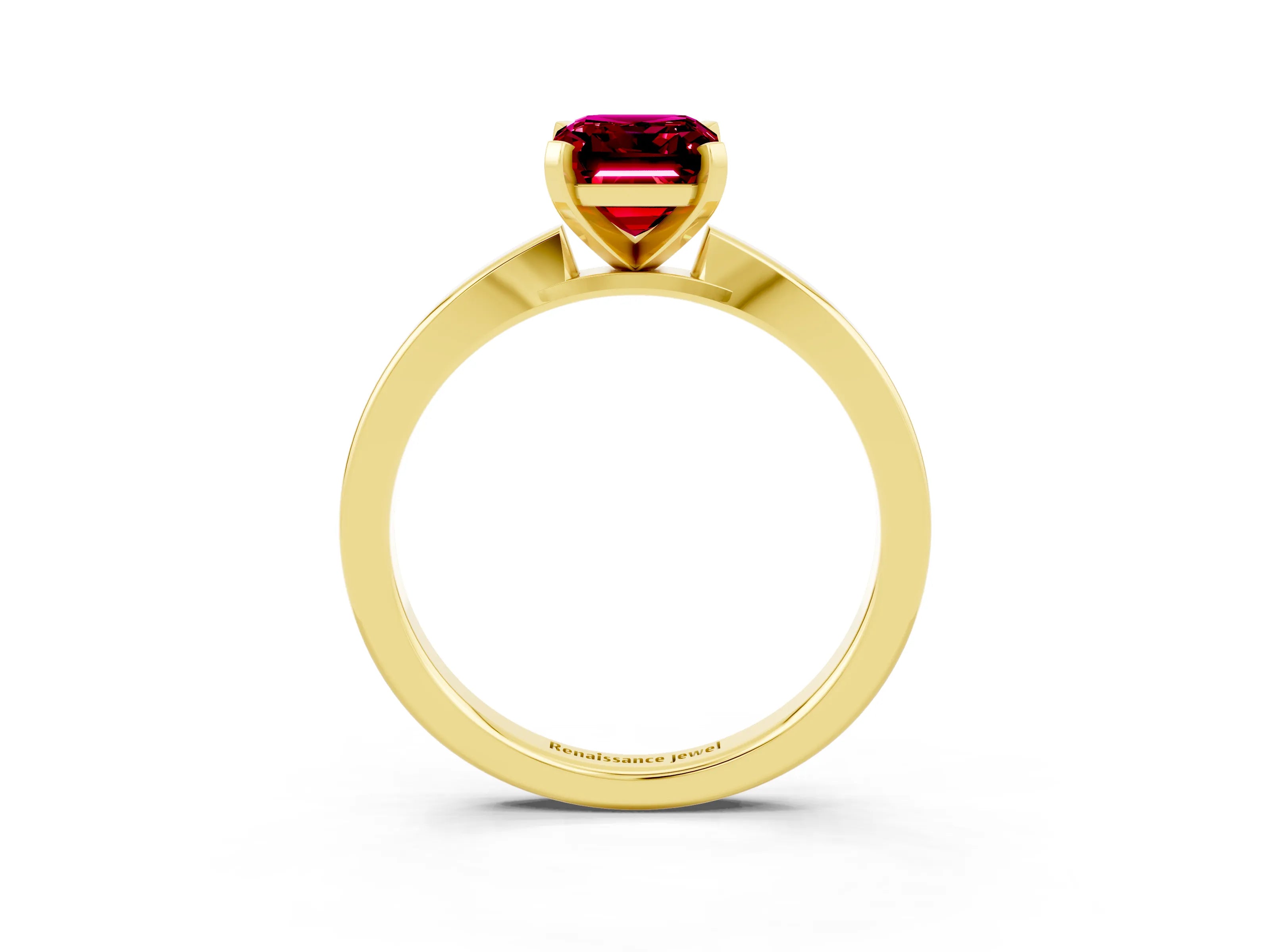 Yellow gold Emerald Cut Garnet Solitaire Engagement Ring with Classic Band and Four-Prong Setting_27